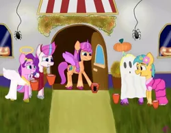 Size: 720x560 | Tagged: safe, derpibooru import, hitch trailblazer, izzy moonbow, pipp petals, sunny starscout, zipp storm, clothes, costume, g5, halloween, halloween costume, holiday, image, jpeg, mane five (g5)