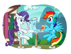 Size: 1865x1409 | Tagged: safe, artist:reconprobe, derpibooru import, rainbow dash, rarity, pegasus, pony, unicorn, drinking, duo, image, png