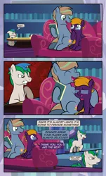 Size: 1920x3169 | Tagged: safe, artist:alexdti, derpibooru import, oc, oc:brainstorm (alexdti), oc:marco, oc:purple creativity, unofficial characters only, pegasus, pony, unicorn, comic:quest for friendship, book, bookshelf, glasses, image, jealous, jpeg, twilight's castle