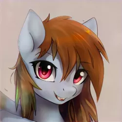 Size: 1024x1024 | Tagged: safe, artist:thisponydoesnotexist, derpibooru import, machine learning generated, pegasus, pony, beige background, eyebrows, eyebrows visible through hair, image, jpeg, looking at you, neural network, open mouth