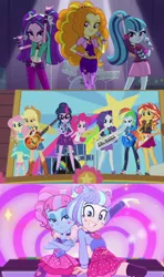 Size: 2070x3504 | Tagged: safe, derpibooru import, screencap, adagio dazzle, applejack, aria blaze, fluttershy, kiwi lollipop, pinkie pie, rainbow dash, rarity, sci-twi, sonata dusk, sunset shimmer, supernova zap, twilight sparkle, equestria girls, equestria girls series, rainbow rocks, sunset's backstage pass!, spoiler:eqg series (season 2), band, drums, duo, duo female, female, guitar, humane five, humane seven, humane six, image, jpeg, k-lo, microphone, musical instrument, piano, postcrush, su-z, tambourine, the dazzlings, trio, trio female