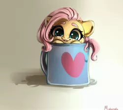 Size: 3376x3008 | Tagged: safe, artist:miokomata, derpibooru import, fluttershy, pegasus, pony, coffee mug, cup, cup of pony, cute, female, freckles, freckleshy, image, jpeg, looking at you, mare, micro, mug, shyabetes, smiling, smiling at you