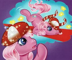Size: 2017x1681 | Tagged: safe, artist:carlo loraso, derpibooru import, official, pinkie pie (g3), pony, carpet, clothes, cropped, dream sequence, g3, hat, holiday talent show, image, png, red carpet, scan, scarf, solo, tripping