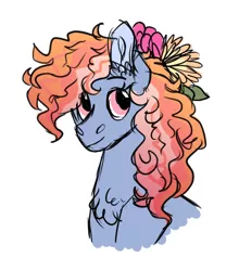 Size: 562x638 | Tagged: safe, artist:queenderpyturtle, derpibooru import, oc, pony, bust, female, flower, flower in hair, image, mare, png, portrait, simple background, solo, white background