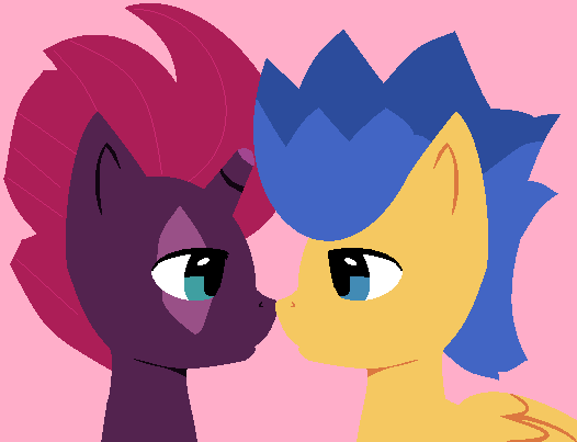 Size: 526x403 | Tagged: safe, artist:jadeharmony, artist:swaggykittycat, derpibooru import, flash sentry, tempest shadow, pegasus, pony, unicorn, base used, boop, broken horn, eye scar, female, horn, image, looking at each other, male, mare, noseboop, pink background, png, scar, shipping, simple background, stallion, straight, tempestsentry