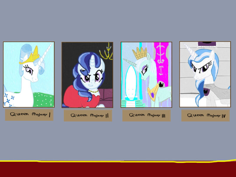 Size: 1280x960 | Tagged: safe, artist:chanyhuman, derpibooru import, majesty, majesty (g4), pony, unicorn, fanfic, backstory, daughter, description at source, dynasty, fall from grace, fanfic art, female, granddaughter, great and powerful, history, image, jpeg, killer queen, monarch, monarchy, paintings, queen, queen majesty, queen majesty iv, story included, tyrant