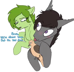 Size: 3304x3227 | Tagged: safe, artist:cold blight, derpibooru import, oc, oc:lief, oc:windwalker, unofficial characters only, bat pony, bird, dove, :p, bat pony oc, bat wings, blushing, bruh, cute, dialogue, ear fluff, holding, image, looking back, mourning dove, png, silly, simple background, tongue out, transparent background, windsong, wings