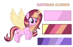 Size: 2300x1500 | Tagged: safe, artist:just-silvushka, derpibooru import, oc, oc:daydream glimmer, unofficial characters only, pony, unicorn, artificial wings, augmented, base used, eyelashes, glow, glowing horn, grin, horn, image, magic, magic wings, magical lesbian spawn, offspring, parent:sunset shimmer, parent:twilight sparkle, parents:sunsetsparkle, png, simple background, smiling, solo, transparent background, unicorn oc, wings