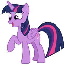 Size: 7187x7110 | Tagged: safe, artist:andoanimalia, derpibooru import, twilight sparkle, twilight sparkle (alicorn), alicorn, pony, the hearth's warming club, absurd resolution, female, folded wings, horn, image, mare, multicolored mane, multicolored tail, open mouth, open smile, png, purple eyes, raised hoof, simple background, smiling, solo, standing, tail, transparent background, vector, wings