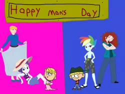 Size: 2048x1536 | Tagged: safe, artist:chanyhuman, derpibooru import, rainbow dash, rarity, human, equestria girls, clothes, crossover, deviantart, disney, elusive, equestria guys, happy man's day, holiday, image, man's day, men's day, metaphor, png, rainbow blitz, rule 63, the loud house, unisex clothes