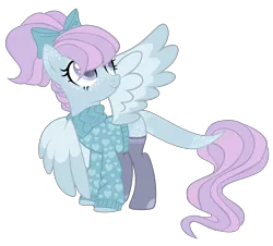 Size: 3234x2925 | Tagged: safe, artist:magicdarkart, derpibooru import, oc, oc:iris breeze, unofficial characters only, pegasus, pony, bow, clothes, female, freckles, hair bow, image, leonine tail, mare, png, simple background, socks, solo, stockings, sweater, tail, thigh highs, transparent background