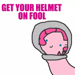 Size: 500x500 | Tagged: safe, artist:askpinkiepieandfriends, derpibooru import, pinkie pie, earth pony, pony, ask, female, image, mare, png, simple background, smiling, solo, space helmet, tumblr, white background