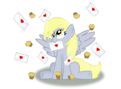 Size: 940x692 | Tagged: safe, artist:eternalash, derpibooru import, derpy hooves, pegasus, pony, female, heart, image, letter, mouth hold, png, simple background, solo, spread wings, transparent background, wings