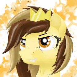 Size: 1280x1280 | Tagged: safe, artist:crowneprince, artist:zocidem, derpibooru import, oc, oc:prince whateverer, unofficial characters only, pegasus, pony, augmented, bust, confident, crown, eyebrows, eyebrows visible through hair, grin, image, jewelry, jpeg, male, multicolored hair, portrait, regalia, simple background, smiling, solo, stallion