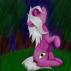 Size: 3000x3000 | Tagged: safe, artist:chromadraws, derpibooru import, oc, oc:mystic seer, unofficial characters only, earth pony, pony, female, image, png, rain, sitting, solo, wet, wet mane