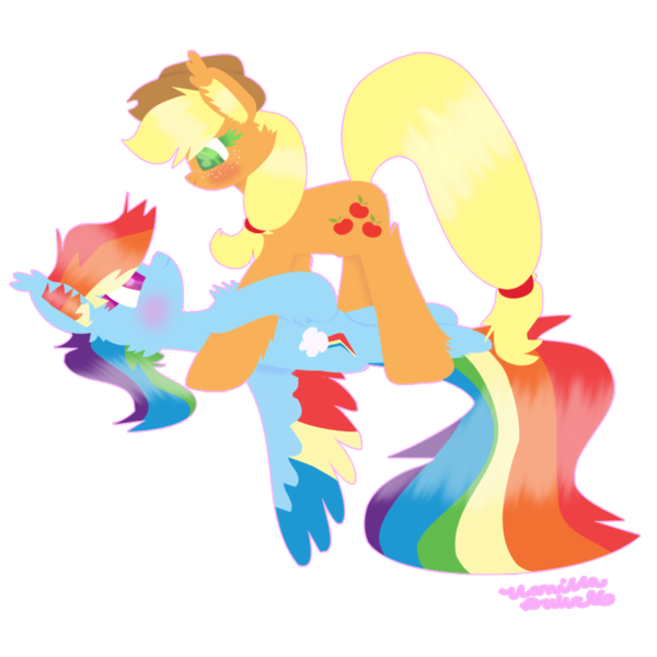 Size: 1008x1008 | Tagged: safe, artist:vanillaswirl6, derpibooru import, applejack, rainbow dash, earth pony, pegasus, pony, appledash, blushing, ear fluff, female, image, lesbian, png, shipping, simple background, transparent background