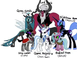 Size: 2048x1536 | Tagged: safe, artist:chanyhuman, derpibooru import, idw, king sombra, lord tirek, majesty, nightmare moon, queen chrysalis, radiant hope, centaur, changeling, changeling queen, pony, umbrum, unicorn, fanfic, betrayal, colored horn, corrupted, corruption of magic, cruel, curved horn, dark, dark magic, description is relevant, duchess hope, elements of disharmony, evil queen, fanfic art, female, greed, horn, image, lies, magic, negativity, png, queen majesty, queen majesty iv, sombra horn, story included