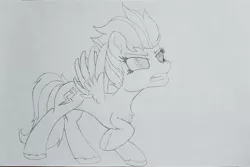 Size: 2755x1843 | Tagged: safe, artist:straighttothepointstudio, derpibooru import, zipp storm, pegasus, pony, my little pony: a new generation, angry, black and white, cutie mark, female, g5, grayscale, image, jpeg, mare, monochrome, solo, traditional art, unshorn fetlocks, wings