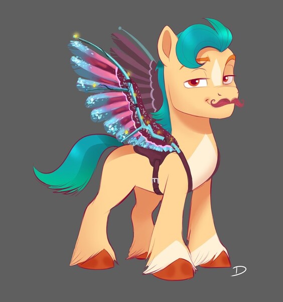 Size: 999x1063 | Tagged: safe, artist:imalou, derpibooru import, hitch trailblazer, earth pony, pony, my little pony: a new generation, spoiler:my little pony: a new generation, concept art, cropped, disguise, fake moustache, fake wings, g5, image, jpeg, male, stallion