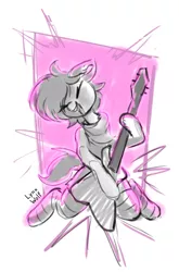 Size: 2699x4092 | Tagged: safe, artist:lynxwolf, derpibooru import, oc, oc:eclair winglain, unofficial characters only, pegasus, pony, bandana, clothes, cute, female, guitar, hoof hold, image, kneeling, mare, monochrome, musical instrument, pegasus oc, playing instrument, png, simple background, sketch, socks, solo, striped socks, unshorn fetlocks, white background, wings