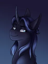 Size: 1070x1423 | Tagged: safe, artist:zahsart, derpibooru import, oc, unofficial characters only, pony, unicorn, curved horn, horn, image, jpeg, lidded eyes, looking at you, smiling, solo