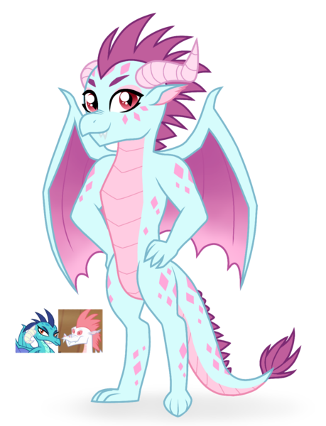 Size: 1154x1507 | Tagged: safe, artist:unoriginai, derpibooru import, fizzle, princess ember, oc, dragon, dragon oc, fizzlember, hand on hip, image, looking at you, offspring, parent:fizzle, parent:princess ember, parents:fizzlember, png, simple background, smiling, smiling at you, solo, transparent background