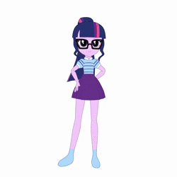 Size: 1280x1280 | Tagged: safe, artist:samia_done, sci-twi, twilight sparkle, equestria girls, equestria girls series, 3d, 3d model, animated, blender, clothes, glasses, image, loop, no sound, perfect loop, ponytail, rotating, simple background, skirt, socks, turnaround, webm, white background, wip