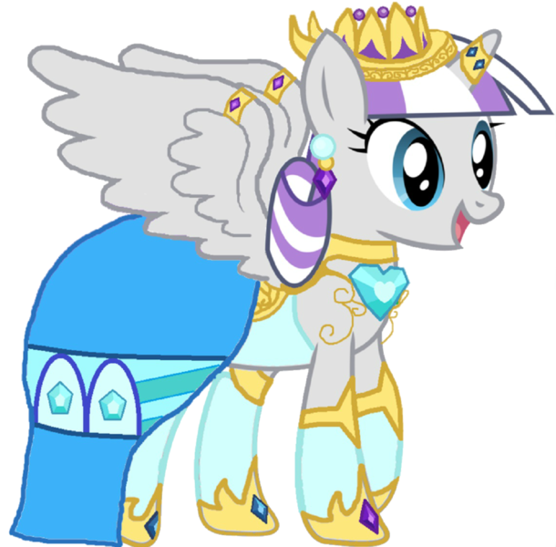 Size: 1142x1124 | Tagged: safe, artist:rainbow man, derpibooru import, twilight velvet, alicorn, pony, alicornified, clothes, crown, dress, hoof shoes, horn, horn jewelry, horn ring, image, jewelry, looking back, png, princess twilight velvet, race swap, regalia, ring, velvetcorn, wing ring