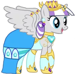 Size: 1142x1124 | Tagged: safe, artist:rainbow man, derpibooru import, twilight velvet, alicorn, pony, alicornified, clothes, crown, dress, hoof shoes, horn, horn jewelry, horn ring, image, jewelry, looking back, png, princess twilight velvet, race swap, regalia, ring, velvetcorn, wing ring