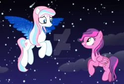 Size: 1280x869 | Tagged: safe, artist:hate-love12, derpibooru import, skywishes, star catcher, pegasus, pony, g3, g3 to g4, generation leap, image, jpeg, night