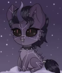 Size: 636x744 | Tagged: safe, artist:munrei, derpibooru import, oc, oc:kuroran, unofficial characters only, pony, unicorn, black sclera, chibi, choker, cute, gift art, horn, image, jpeg, nose piercing, piercing, simple background, simple shading, snow