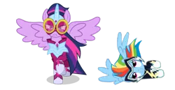 Size: 1280x662 | Tagged: safe, artist:benpictures1, derpibooru import, masked matter-horn, rainbow dash, twilight sparkle, twilight sparkle (alicorn), zapp, alicorn, pegasus, pony, power ponies (episode), cute, dashabetes, duo, female, image, inkscape, png, power ponies, simple background, transparent background, twiabetes, vector