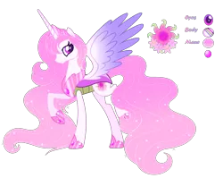 Size: 3264x2601 | Tagged: safe, artist:dawnheartyt, derpibooru import, oc, unofficial characters only, alicorn, hybrid, pony, alicorn oc, base used, changedling queen oc, ethereal mane, eyelashes, female, horn, image, mare, parent:princess celestia, parent:thorax, png, raised hoof, reference sheet, simple background, starry mane, story included, transparent background, wings