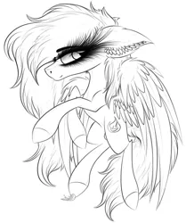 Size: 2261x2709 | Tagged: safe, artist:beamybutt, derpibooru import, oc, unofficial characters only, pegasus, pony, ear fluff, eyelashes, image, lineart, monochrome, pegasus oc, png, simple background, solo, white background, wings