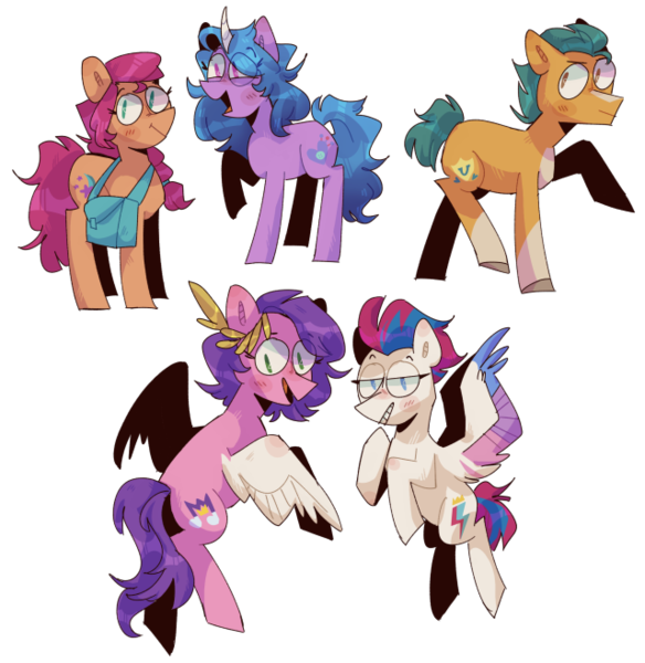 Size: 640x658 | Tagged: safe, alternate version, artist:redrose26, derpibooru import, hitch trailblazer, izzy moonbow, pipp petals, sunny starscout, zipp storm, pony, g5, image, mane five (g5), png, simple background, transparent background