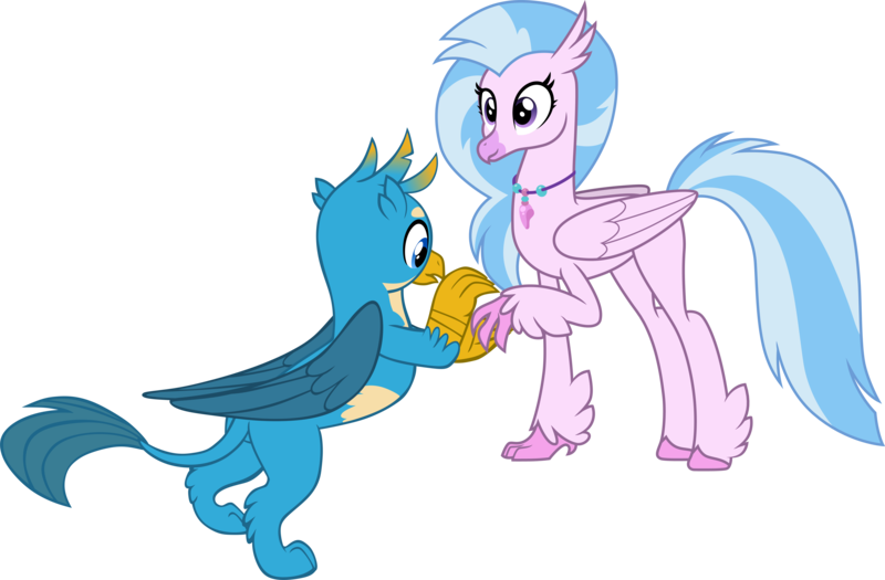 Size: 5864x3845 | Tagged: safe, artist:cloudyglow, artist:memnoch, derpibooru import, edit, gallus, silverstream, classical hippogriff, hippogriff, the last problem, .ai available, absurd resolution, claw hold, cute, female, gallabetes, gallstream, high res, image, implied proposal, male, older, older silverstream, png, shipping, simple background, straight, transparent background, vector