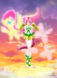 Size: 1976x2705 | Tagged: safe, artist:mauroz, derpibooru import, part of a set, fluttershy, human, pegasus, pony, anime, clothes, cosplay, costume, humanized, image, png, sailor moon, sailor scout, winged humanization, wings
