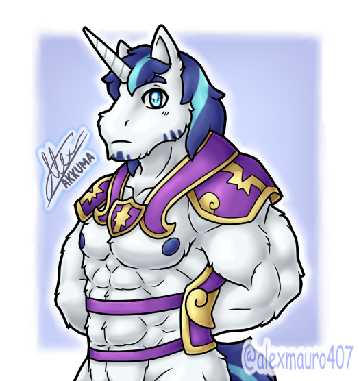 Size: 524x556 | Tagged: suggestive, artist:alexmauro407, derpibooru import, shining armor, anthro, unicorn, abs, armor, beard, belly button, digital art, facial hair, horn, image, looking at you, male, male nipples, muscles, nipples, nudity, pecs, png, sexy armor, simple background, solo, unconvincing armor