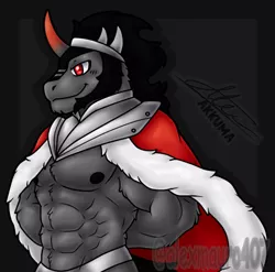Size: 536x529 | Tagged: suggestive, artist:alexmauro407, derpibooru import, king sombra, anthro, unicorn, abs, arm behind back, beard, belly button, biceps, cape, clothes, digital art, facial hair, horn, image, male, male nipples, muscles, nipples, nudity, pecs, png, solo, speedo