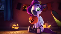 Size: 3840x2160 | Tagged: safe, artist:psfmer, derpibooru import, pipp petals, cat, pony, my little pony: a new generation, adorapipp, clothes, cosplay, costume, cute, g5, halloween, halloween costume, holiday, image, jack-o-lantern, png, pumpkin