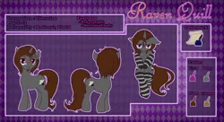 Size: 2000x1090 | Tagged: safe, artist:renatethepony, derpibooru import, oc, oc:raven quill, pony, unicorn, clothes, horn, image, male, png, reference sheet, socks, stallion, striped socks, unicorn oc