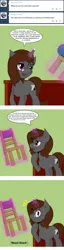 Size: 2000x7821 | Tagged: safe, artist:renatethepony, derpibooru import, oc, oc:raven quill, unofficial characters only, pony, unicorn, ask, chair, glow, glowing horn, horn, image, jpeg, magic, male, raised hoof, stallion, stool, telekinesis, thinking, unicorn oc, wide eyes