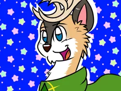 Size: 1024x768 | Tagged: safe, artist:tranzmuteproductions, derpibooru import, oc, oc:tyandaga, unofficial characters only, deer, reindeer, antlers, clothes, :d, image, male, open mouth, open smile, png, smiling, solo, stars