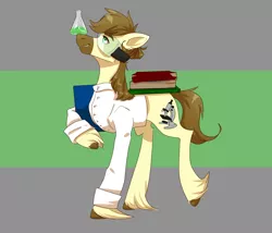 Size: 3500x3000 | Tagged: safe, artist:rover, artist:rrrover, derpibooru import, oc, oc:calpain, earth pony, pony, book, chemistry, clothes, image, jpeg, lab coat, smiling, solo