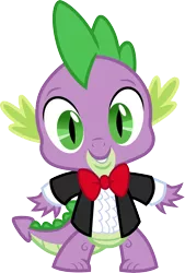 Size: 3000x4440 | Tagged: safe, artist:cloudyglow, derpibooru import, spike, dragon, the best night ever, bowtie, clothes, image, looking at you, male, png, simple background, solo, transparent background, vector