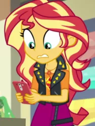Size: 546x726 | Tagged: safe, derpibooru import, screencap, sunset shimmer, equestria girls, equestria girls series, holidays unwrapped, spoiler:eqg series (season 2), cropped, geode of empathy, image, magical geodes, o come all ye squashful, png, solo