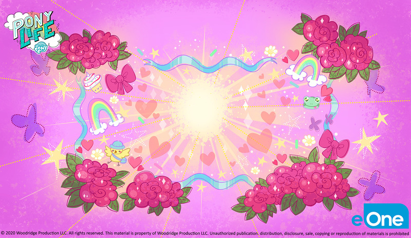 Size: 2073x1200 | Tagged: safe, artist:emiliesart, derpibooru import, official, frog, my little pony: pony life, bow, burst card, concept art, cupcake, eone, flower, food, heart, image, jpeg, my little pony logo, no pony, rainbow