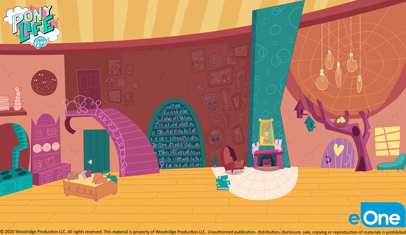 Size: 2072x1200 | Tagged: safe, artist:emiliesart, derpibooru import, official, my little pony: pony life, background, carrot, chimney, concept art, eone, fluttershy's cottage, food, image, jpeg, kitchen, my little pony logo, no pony, the scream