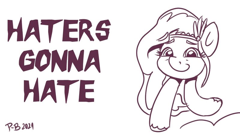 Size: 1200x675 | Tagged: safe, artist:pony-berserker, derpibooru import, pipp petals, g5, haters gonna hate, image, jpeg, meme, not salmon, pippasprite, pony-berserker's twitter sketches, wat