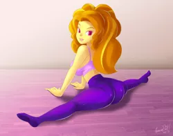 Size: 3308x2608 | Tagged: suggestive, artist:glamourpink, derpibooru import, adagio dazzle, equestria girls, adagio dat-azzle, ass, breasts, busty adagio dazzle, butt, clothes, commission, commissioner:someguy845, female, flexible, image, jpeg, legs, looking at you, looking back, looking back at you, pants, sexy, solo, solo female, splits, sports bra, stocking feet, stupid sexy adagio dazzle, thighs, yoga pants